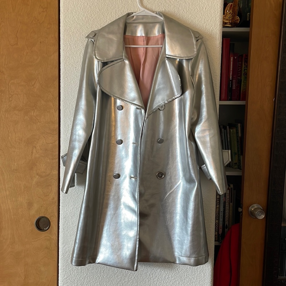 Vintage Metallic Silver Leather Trench